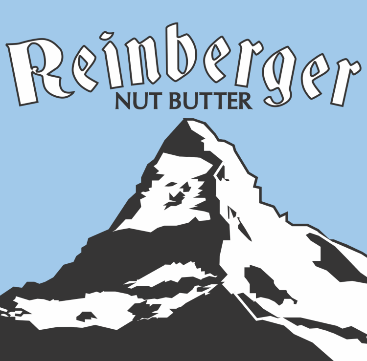 Reinberger Nut Butter original logo with lightly stylized mountain and complex text