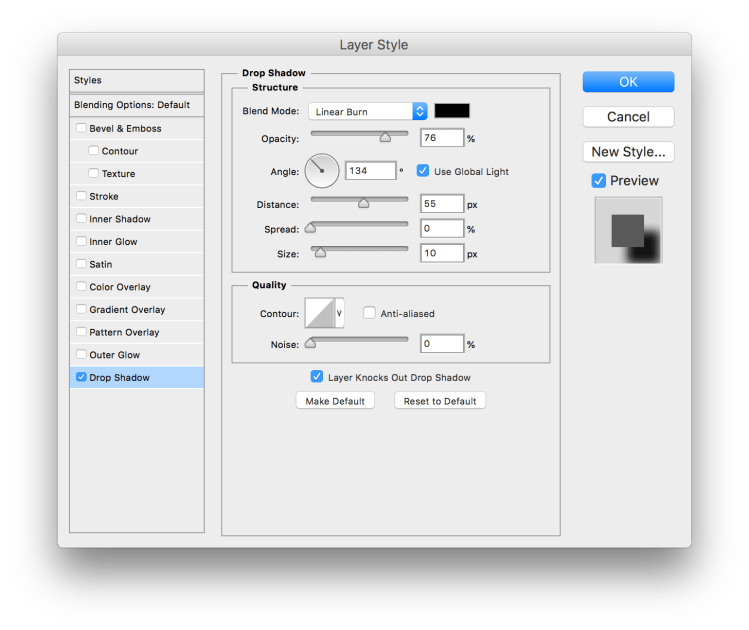 Photoshop's Layer Style window, with Blend Mode now set to Linear Burn.