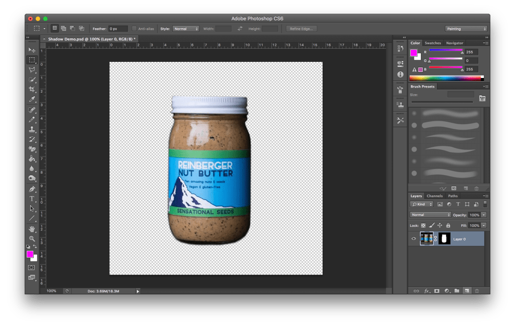 Product image masked in Photoshop using the layer mask tool.