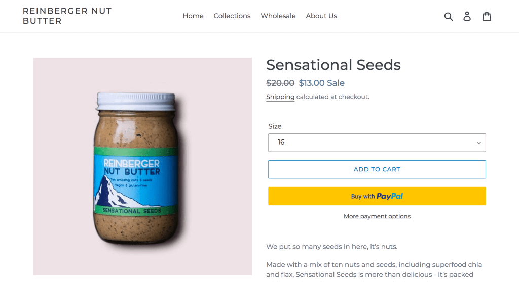 Reinberger Nut Butter Sensational Seeds website, showing the finished image in place on the client's website.